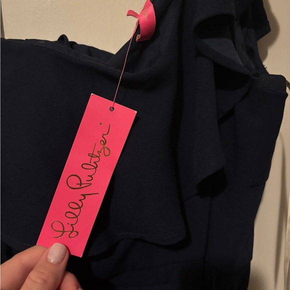 Elegant Navy One-Shoulder Jumpsuit - Picture 8 of 10